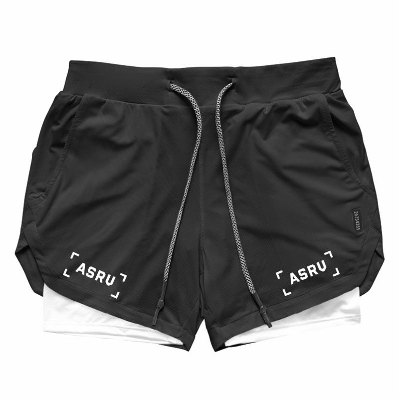 Shorts de Corrida ao Ar Livre Masculino Plus Size com Camada Dupla e Múltiplos Bolsos