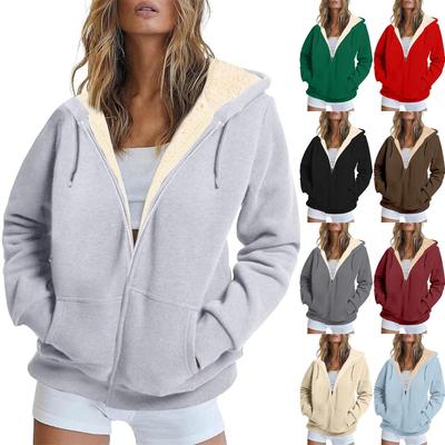 Women's Autumn/winter Lamb Cardigan Hooded Zipper Fleece Casual Coat