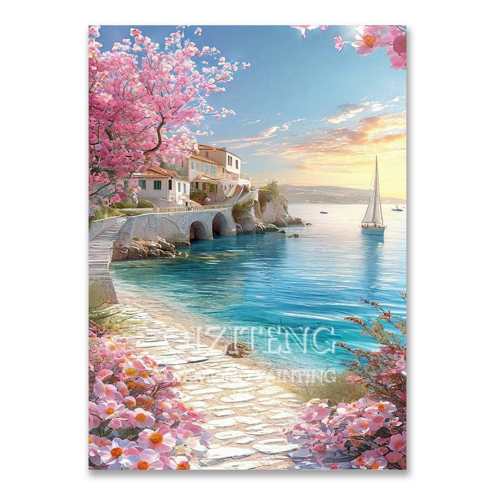 Europäische Architektur 5D DIY Diamantmalerei Set Naturlandschaft Voll Diamant Mosaik Kreuzstich Set Raumdekoration Geschenk