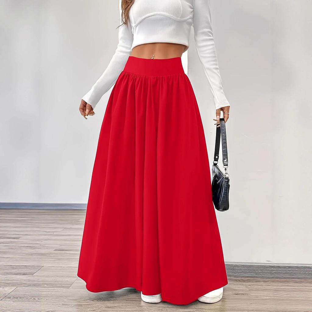 2026 Solid Color High Waist Pleated Skirt: Autumn Drape, Tummy Control, Mid-Length, Casual