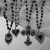 Gotische Vleermuis Kruis Donker Hanger Ketting Set, Y2K Gepersonaliseerde Doorn Liefde Zwarte Kraal Gestapelde Ketting Set, Geschikt als Halloween G