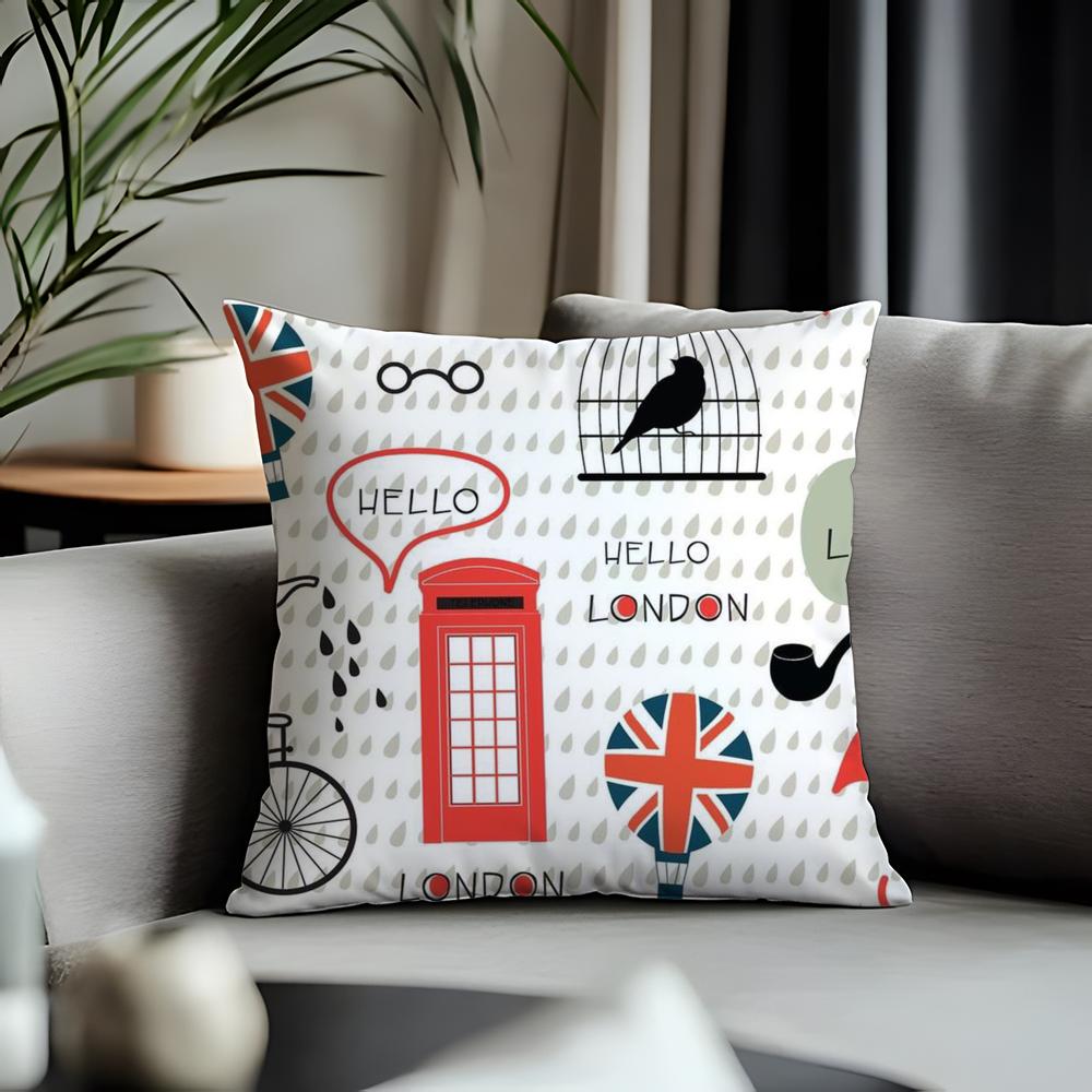 Fashion EEengland Love Printed Cushion Cover Antidustmite Pillowcase Invisible Zipper Silky Short Plush Sofa Cushion Cover