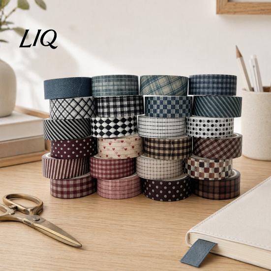 Artistic Washi Tape Roll 6 Rolls Plaid Set, Grid Checkered Pattern Masking Tape, Self Retro Adhesive Decorative for DIY Crafts, Journal, Scrapbook,