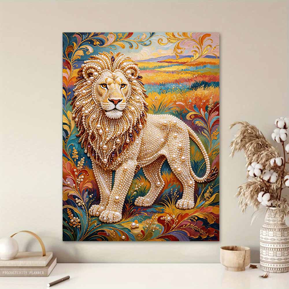 DIY Pearl Art Painting Majestic Lion Handmade Craft Modern Wall Decor Leisure Relax Activity Nice Gift for Novice Art Practitioners Home