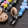Baby Beech Teether Pacifier Clips Personalized Name Silicone Teether Geometric Crochet Beads Chain Pacifier Clips Nipple Clip