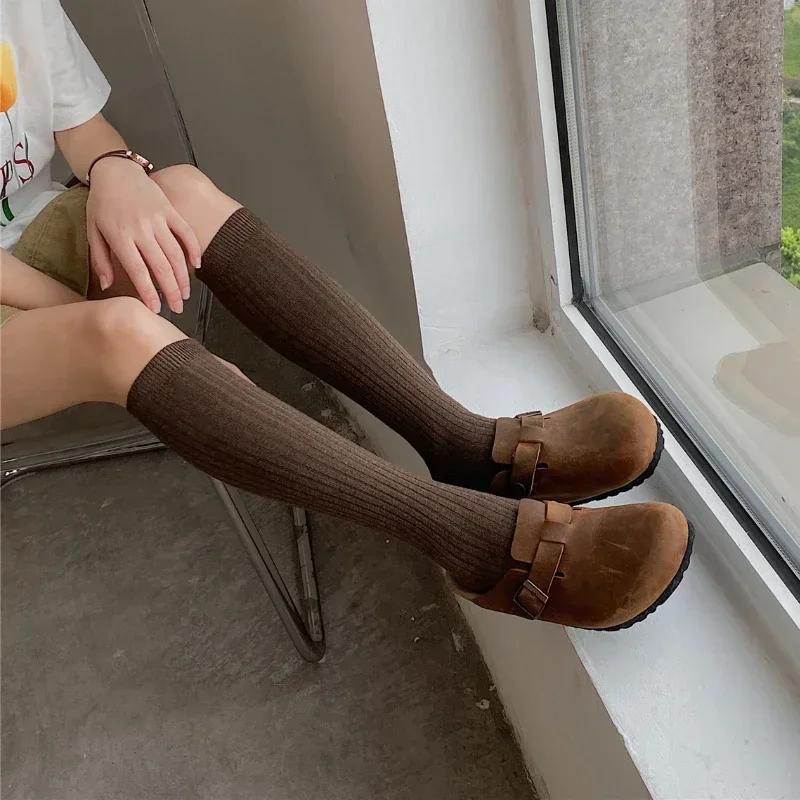 Knitting Cotton Long Socks Women Stockings Autumn Winter Warm Thigh High Stockings Ladies Girls Fashion Solid Knee Socks Women