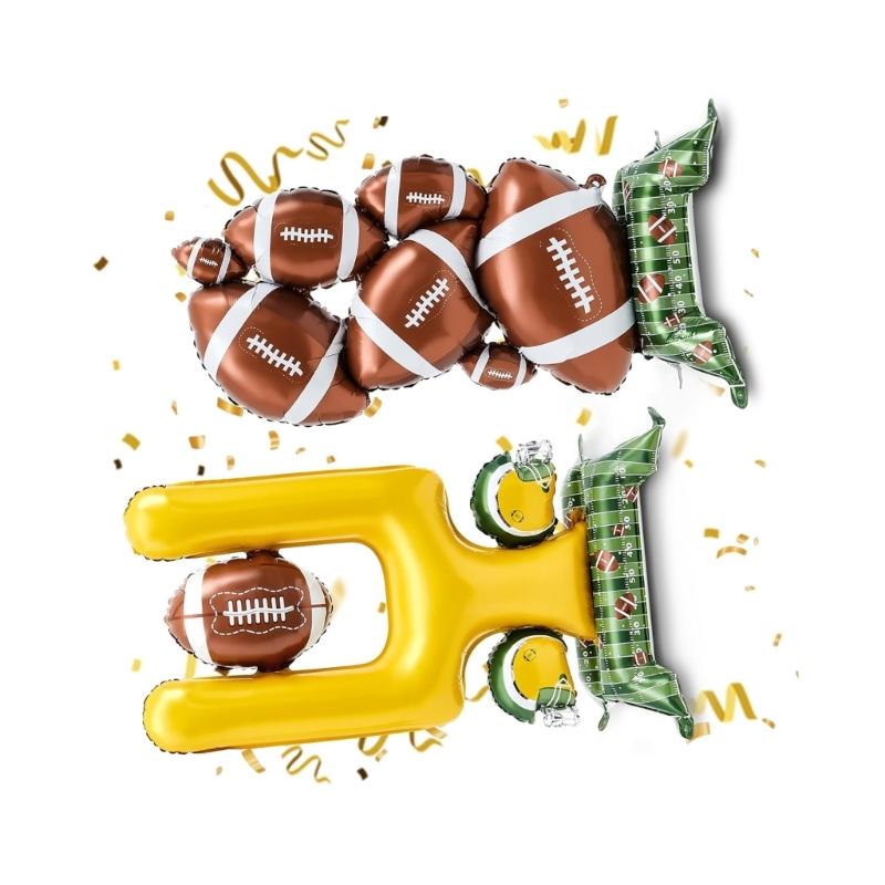 Large 5 Feet Aluminum Football Pattern Balloons With Field Base For Game Decorations And Festivities
