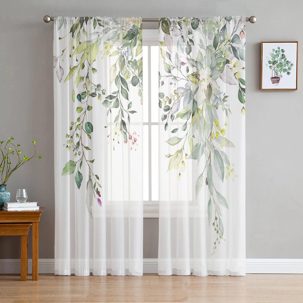 Vintage Pink Hibiscus Flower White Sheer Curtains for Living Room Decoration Window Curtain Kitchen Tulle Voile Organza Drapes