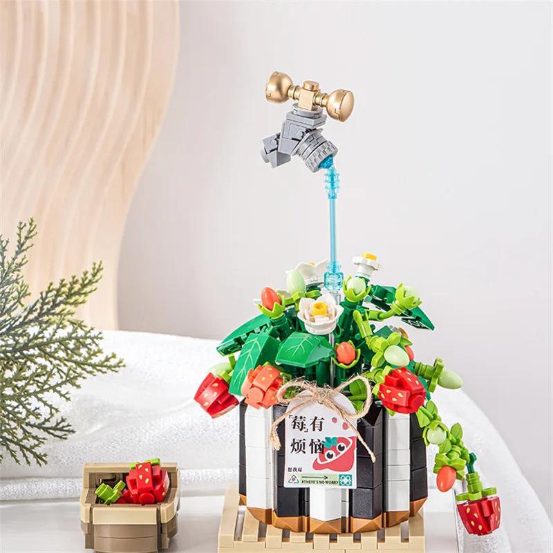 

Bouquet Building Block 1285 Destined Red Pot 1284 Berries Have Trouble Bouquet Strawberry Potted Children s Educational Toy St Practical Use
