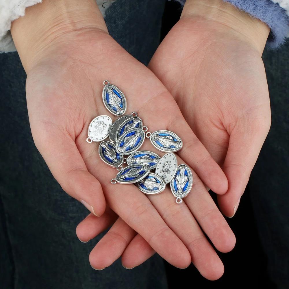 20 buc/lot Fecioara Harurilor Medalia Miraculoasă Pandantive Farmece Colier Rozariu Bijuterii Religioase Catolice Smalț Albastru