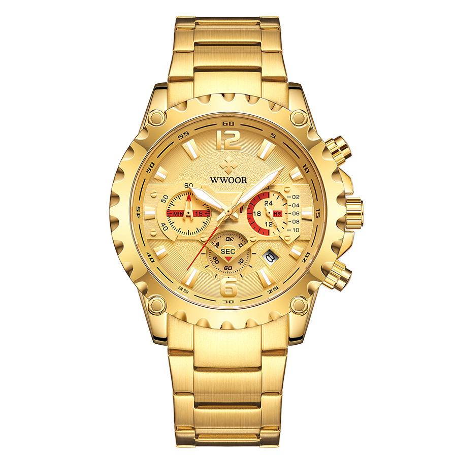 WWOOR Деловые повседневные мужские часы со стальным ремешком Кварцевые водонепроницаемые часы