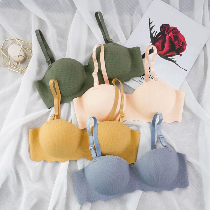 Soutiens-gorge sans couture couleur unie Sous-vêtements pour femmes Soutien-gorge push-up sexy Rassemble Lingerie féminine Bretelles Bralette sans fil