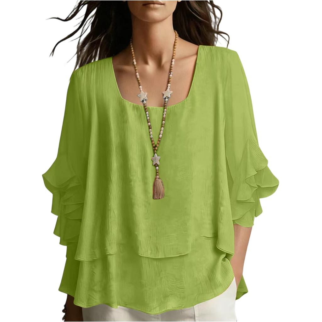 Camicetta a strati con maniche a balze da donna Design elegante con scollo quadrato Top primaverili da donna Camicie estive da donna Top estivi da donna Eleganti e casual
