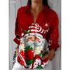 Camicia da Donna a Maniche Lunghe, Misto Poliestere Vestibilità Slim, Grafica di Babbo Natale per Natale, Casual da Tutti i Giorni, Top Blusa Primavera Autunno