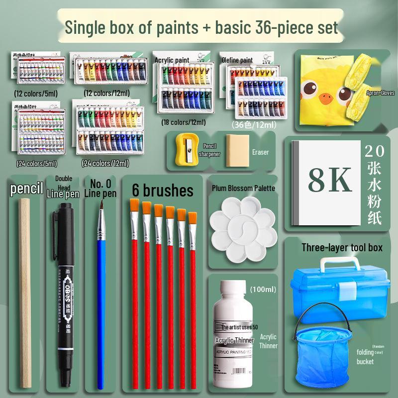 24-Color Durable Waterproof Acrylic Paint Set for Wall Art & Kids' Crafts