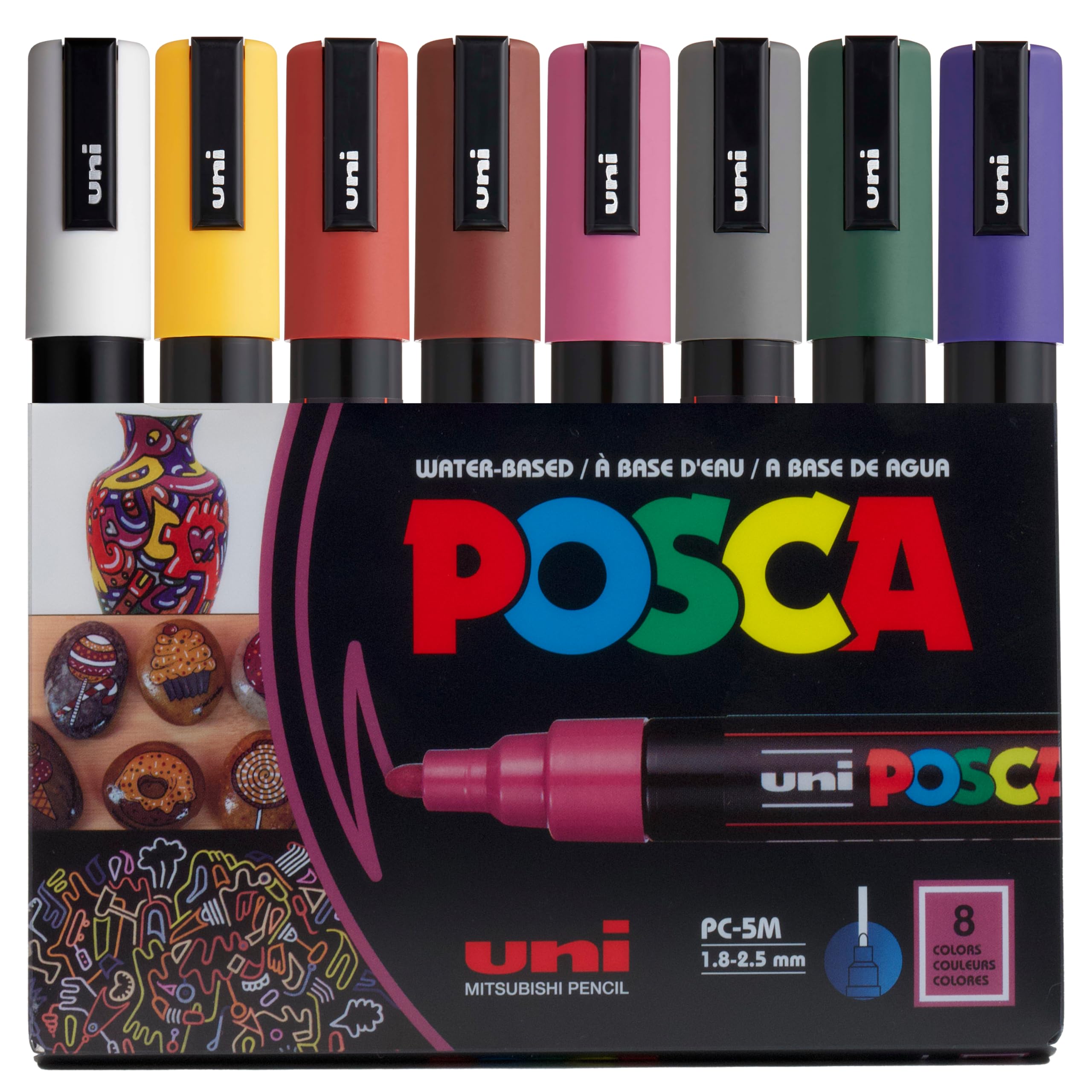 

Posca Paint Set of 8 Medium PC-5M Water-Based Oil-Based Pens, (Dark Color), Tip, PC5M-D-08C