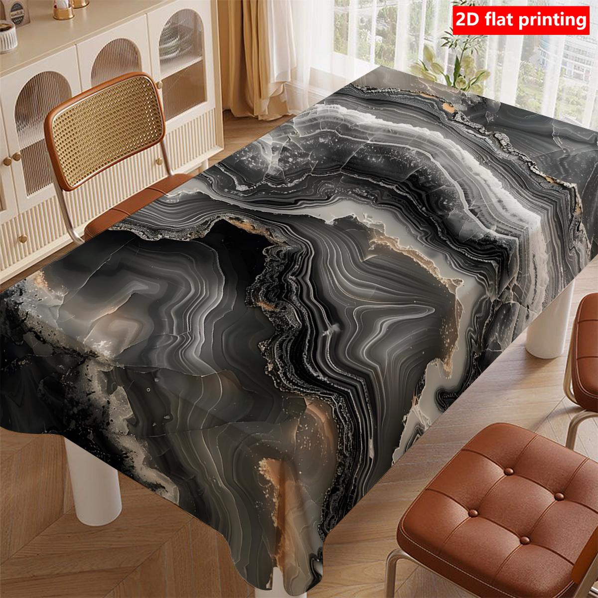 2D plochá potlač, 1 ks luxusný čiernobiely pruhovaný obrus, odolný polyesterový obrus, čiernobiely gradientný vzor 140X180cm