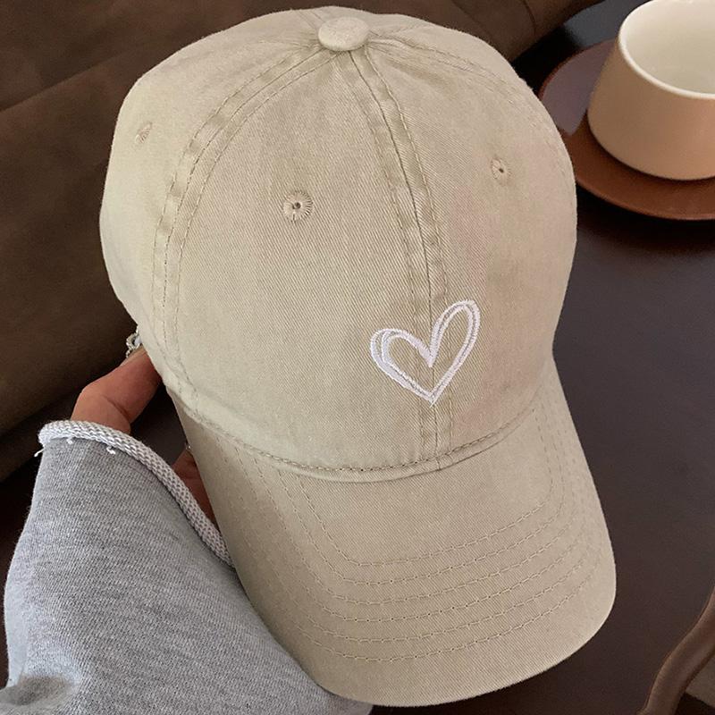 Heart Love Baseball Hats Women Wide Brim Washed Cotton Sun Hat Korean Retro Casual Aged Visor Cap Spring Summer Sunshade Visors