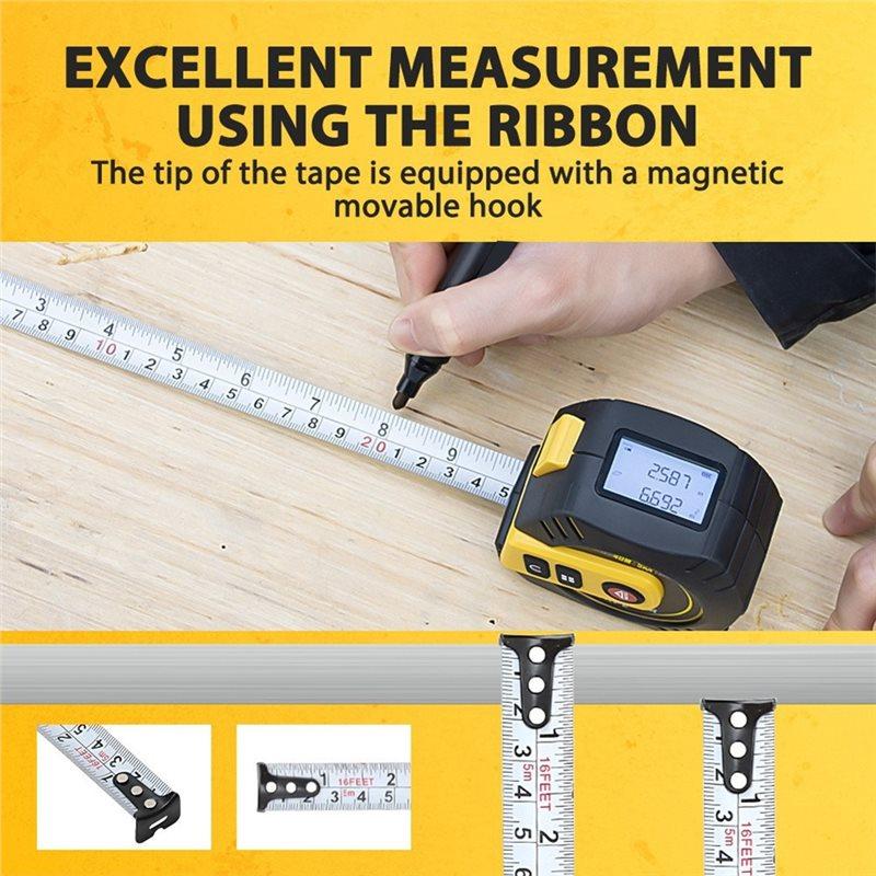 Premium-Laser Tape Measure 2 In 1 LCD Display Laser Distance Meter High-Precision Intelligent Ruler Steel Measuring Tool