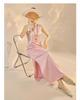 New Summer Purple Embroidered Stand Collar Pleated Cheongsam Dress for Women
