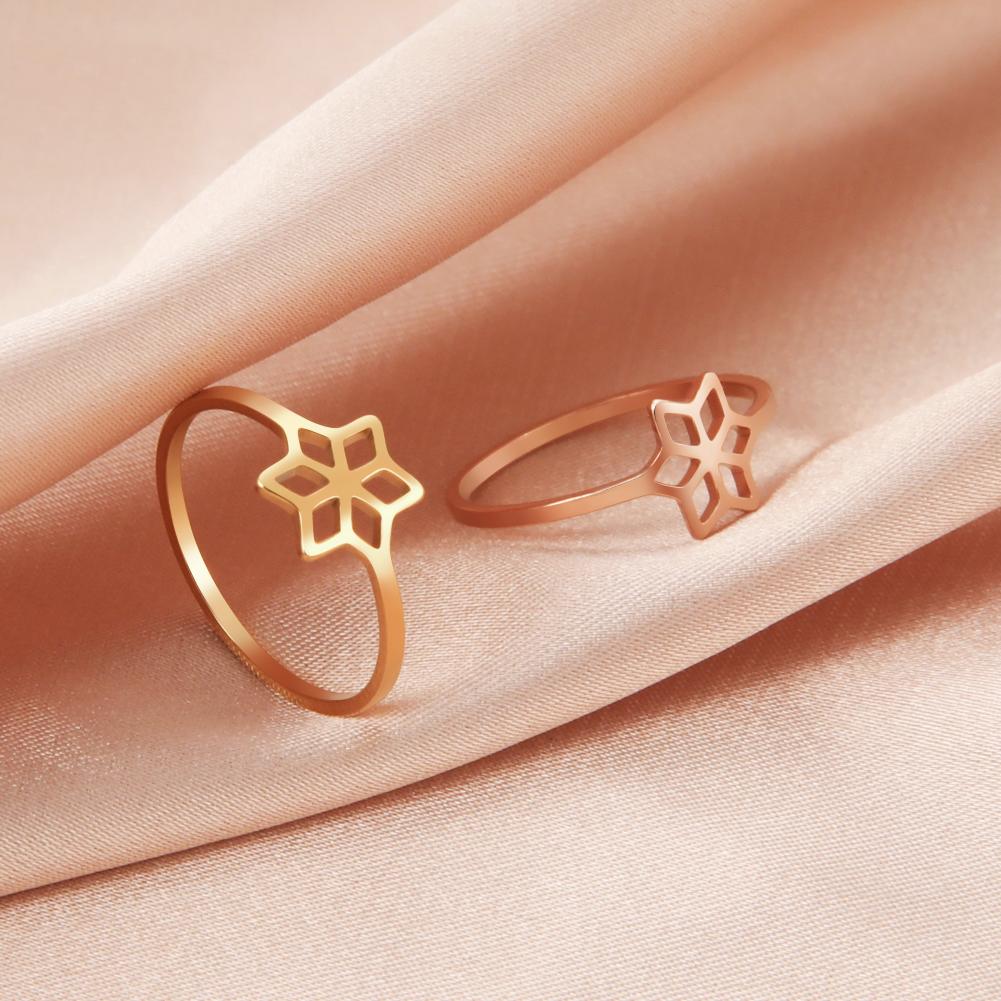 Stainless Steel Geometric Snowflake Rings for Women Minimalist Ring Jewelry Female Engagement Wedding Valentine Gift