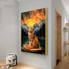 Funny Cat Eating Pizza Canvas Prints Posters Mural Cute Pet Kitten Pizza Poster Canvas Wall Art Painting Pictures for Home Decor