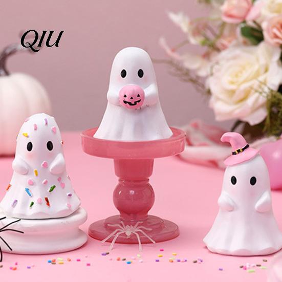 Halloweenový suvenýr Dárek Roztomilá pryskyřičná figurka ducha, Cukrová dýně Klobouk čarodějnice Růžová dekorace Stůl pro dívky, Bílý Kawaii Stolní ozdoba Místnost