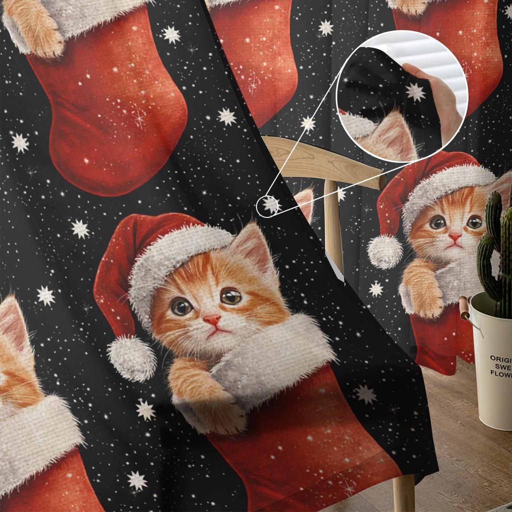 Christmas Winter Christmas Socks Curtains For Living Room Bedroom Home Decoration Window Voile Tulle Curtain Drapes