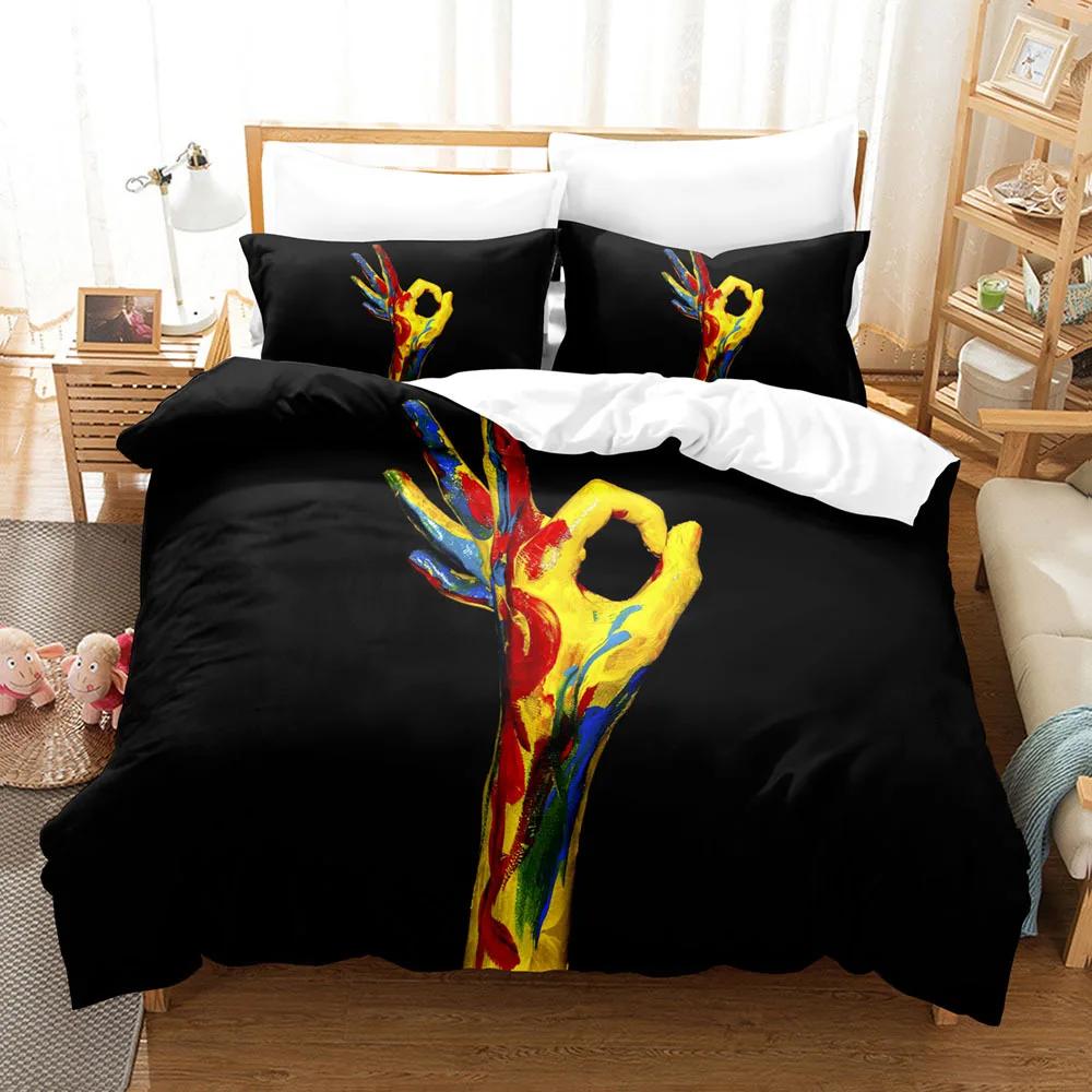 Eller Yorgan Kılıfı Seti 3D Baskı Siyah Beyaz Yağmur Parmak Polyester Yorgan Kılıfı King Queen Boyut Erkek Kız Genç Yatak Takımı için