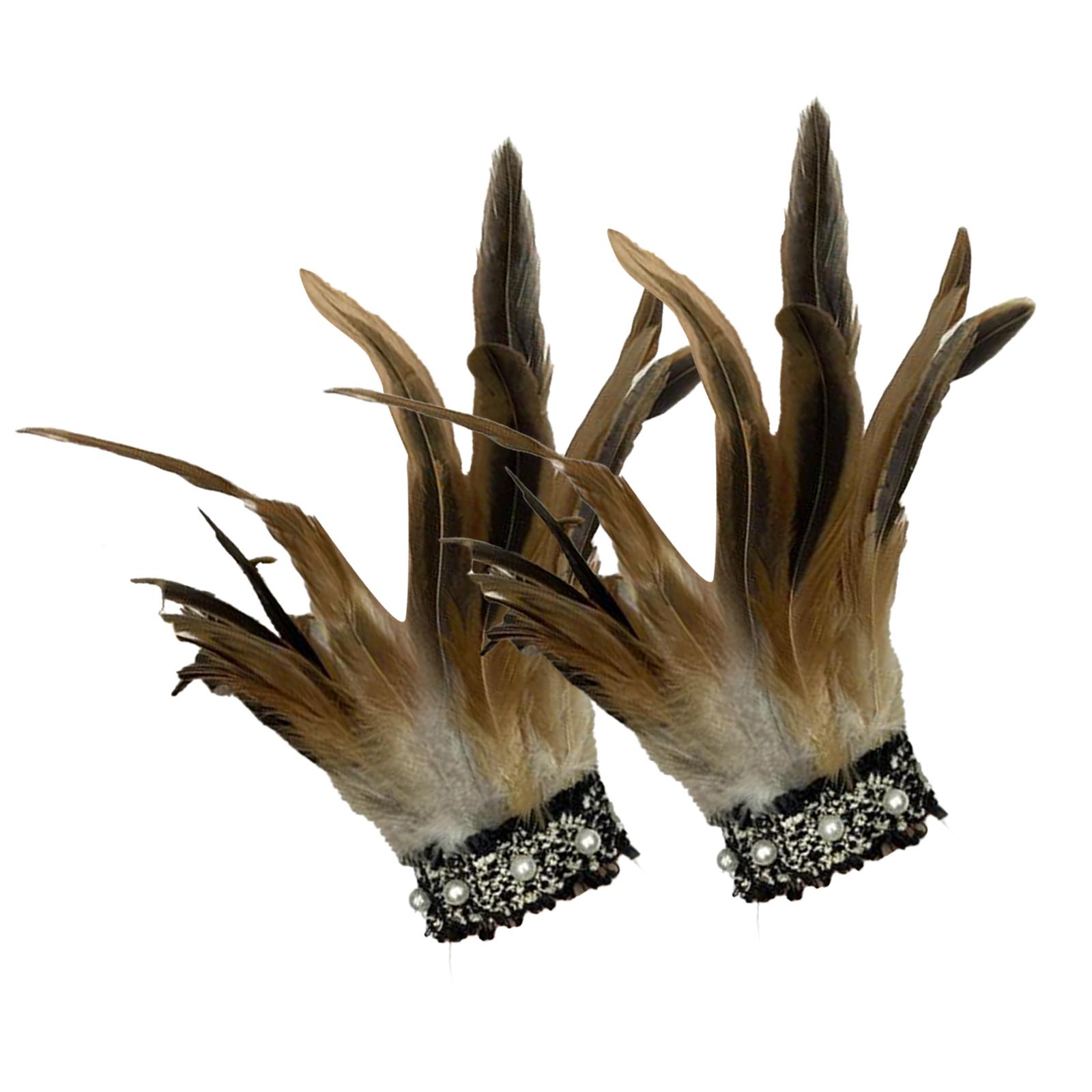 

2pcs Feather Wrist Cuffs Cosplay Costume Sleeves Gothic Wristbands Feather Cuffs коричневый
