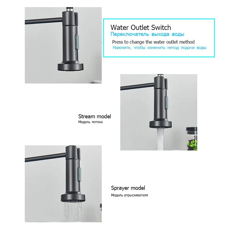 Black Gray Kitchen Sink Faucet Dual Mode Spout Pull Down 360° Rotation Faucet Deck Mounted Hot Cold Water Mixer Tap Torneira