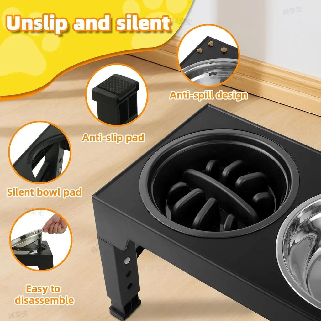 Pet Dog Bowls Adjustable Raised Stand Dog Feeder with Double Stainless Steel Pet Food Water Bowls for Small Medium Large Dogs