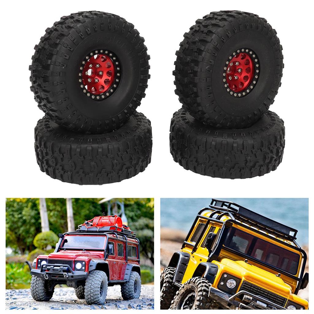 4PCS 1.9inch RC Crawler Rubber Tires 12 Hole Aluminium Alloy Wheels Hub Replacement for SCX10 1/10
