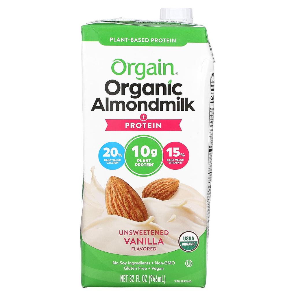 Plant-Based, Organic Almond Milk + Protein, Unsweetened Vanilla, 946 Ml (32 Fl Oz)