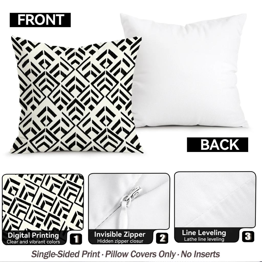 1pcs/4pcs Black And White Geometry Cushions Pillowcase Polyester Cushion Cover Throw Pillow Pillowcover Home Car Sofa Decor