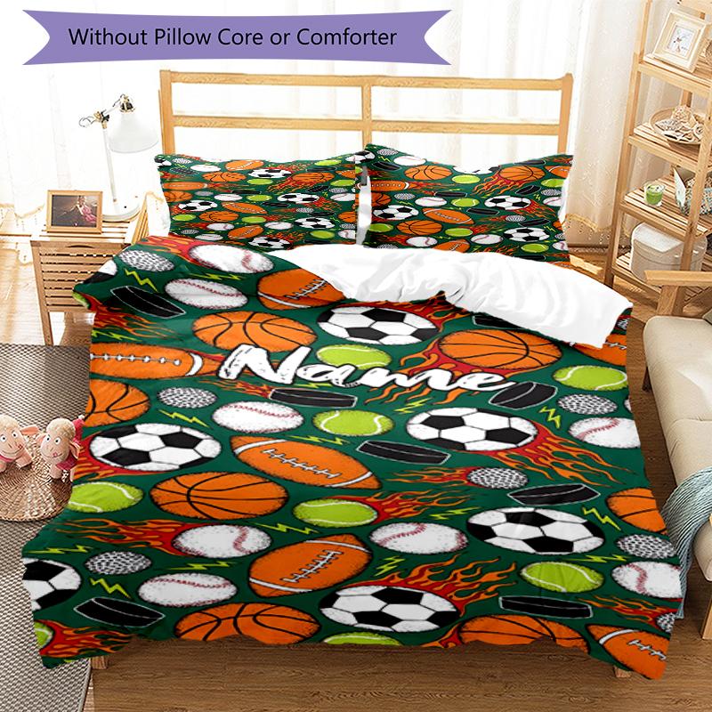 3pcs Custom Name Ball Sports Bedding Set Duvet Cover Closure Includes 1 Duvet Cover & 2 Pillowcases, Soft and Comfortable for All Seasons.