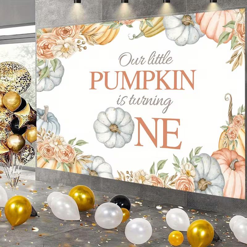 2D Autumn Floral Our Little Pumpkin Turning One Backdrop 47.2x31.5inch/120*80cm