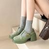 Fashion Platform Thick Heel British Style Retro Shoes Women's Embroidered High Heels Loafers Round Head Single Shoes Mary Jane Pumps