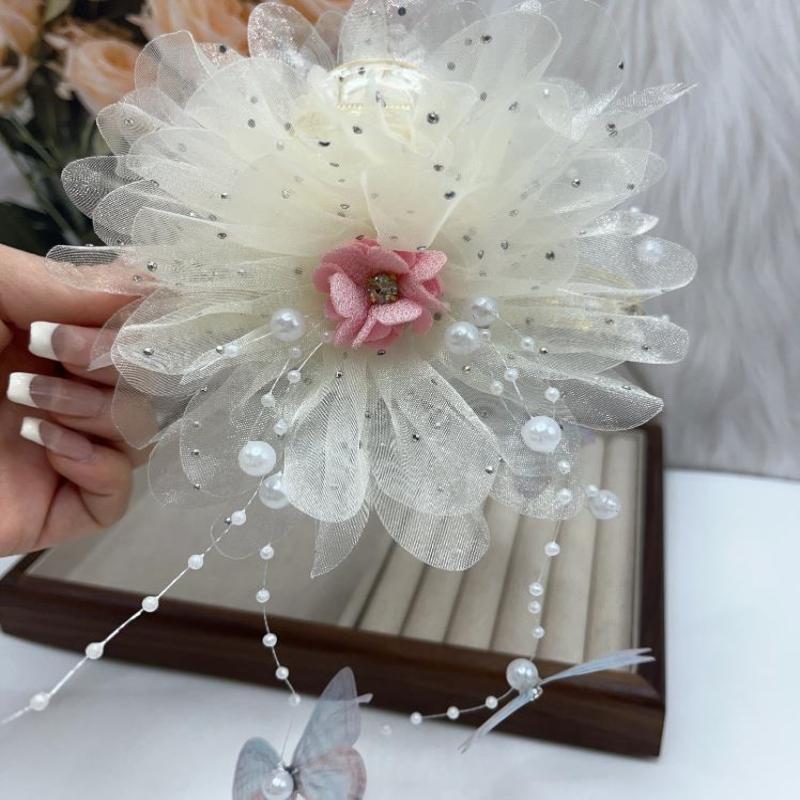 Fashion Elegant Mesh Flower Butterfly Tassel Hair Clip For Women Ponytail Shark Hairpins Headwear Hair Accessories