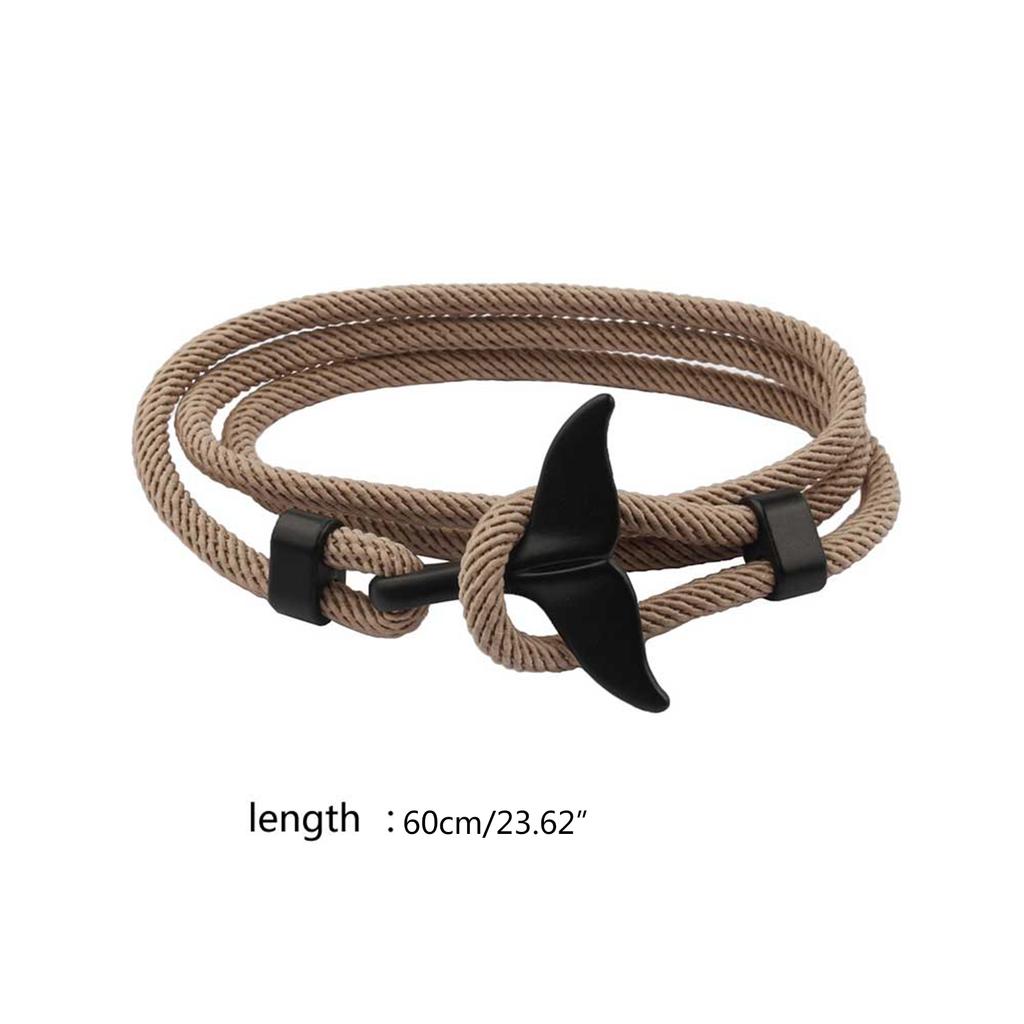 Adjustable Milan-Cord Rope Chain Wristband Whale Tail Wrap Bracelet for Men