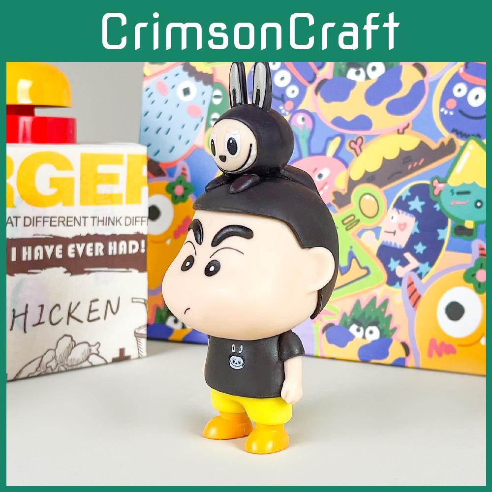Crayon Shinchan Labubu Pvc Collectible Figure With Assembly For Desktop Decor Fans