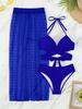 Women Solid Sexy Mesh Three Piece Bikini Swimsuit Beach Swimwear