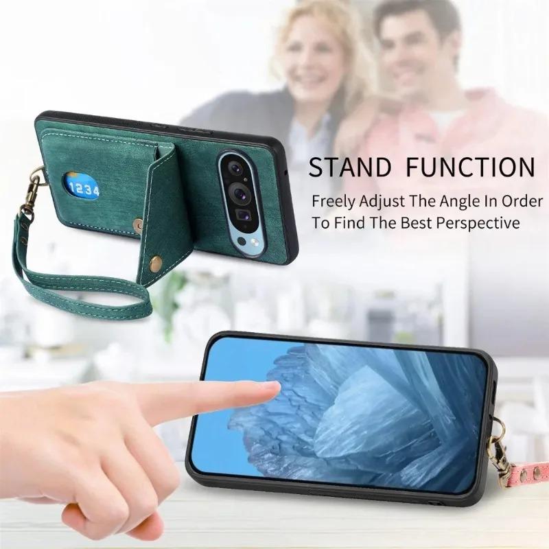 For Google Pixel 9 Pro XL Wrist Strap Card Slot Wallet Phone Case For Google 8 9 Pro 8A 7A 6A Leather Wallet Protective Cover
