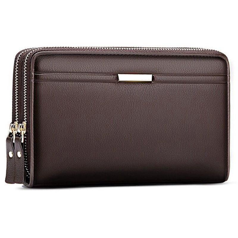 Double Zipper Men's Wallet Long Money Clip Leather Handbag Large Capacity Business Mobile Phone Card Holder Men's Gift Father Son Husband