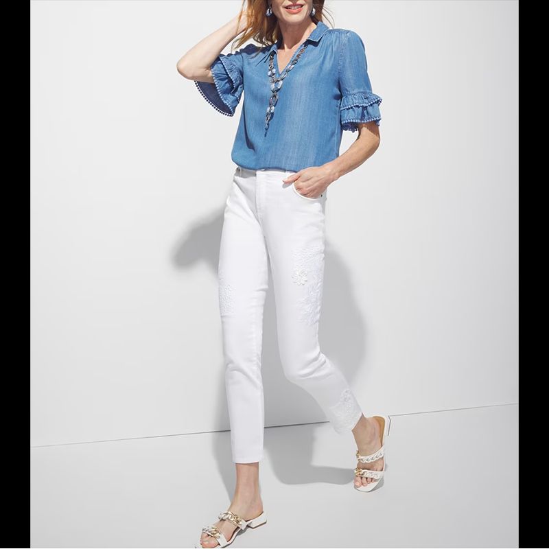 

Spring and Summer Export European and American plus Size Women s Clothes Expensive Brand Embroidered Skinny Jeans Denim Cropped Pants Skinny Pants White 1.5: Waist 82