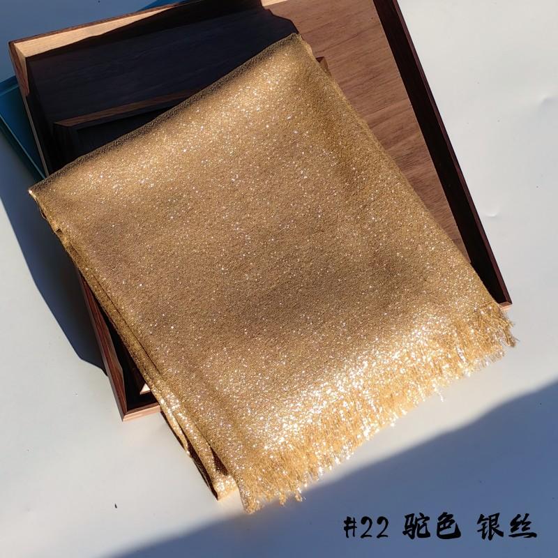 Lastest Brand Design Scarf Shiny Solid Color Shawls Rayon Fabric Gold Silk Silver Wire Head Shawl Fringe Hijab For Women