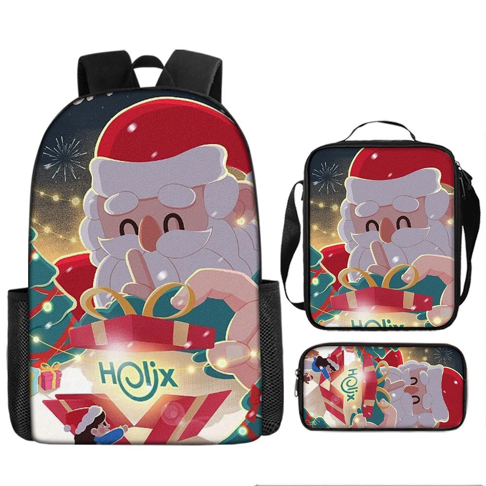 Santa Claus Christmas Tree Backpack Elementary School Bag Large Capacity Leisure Bag Lunch Bag Pencil Bag Three-piece Set