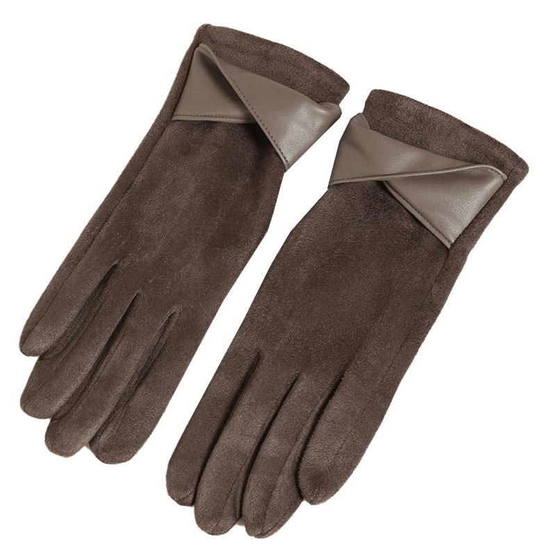 Zimní Polstrované Teplé Rukavice Vintage Jednobarevné Semišové Dotykové Rukavice na Jízdu Lyžařské Palčáky