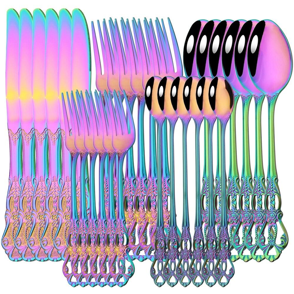 Royal 6/30Pcs Gold Dinnerware Knife Fork Long Ice Spoons Flatware Stainless Steel Cutlery Set Kitchen Silverware Tableware Set