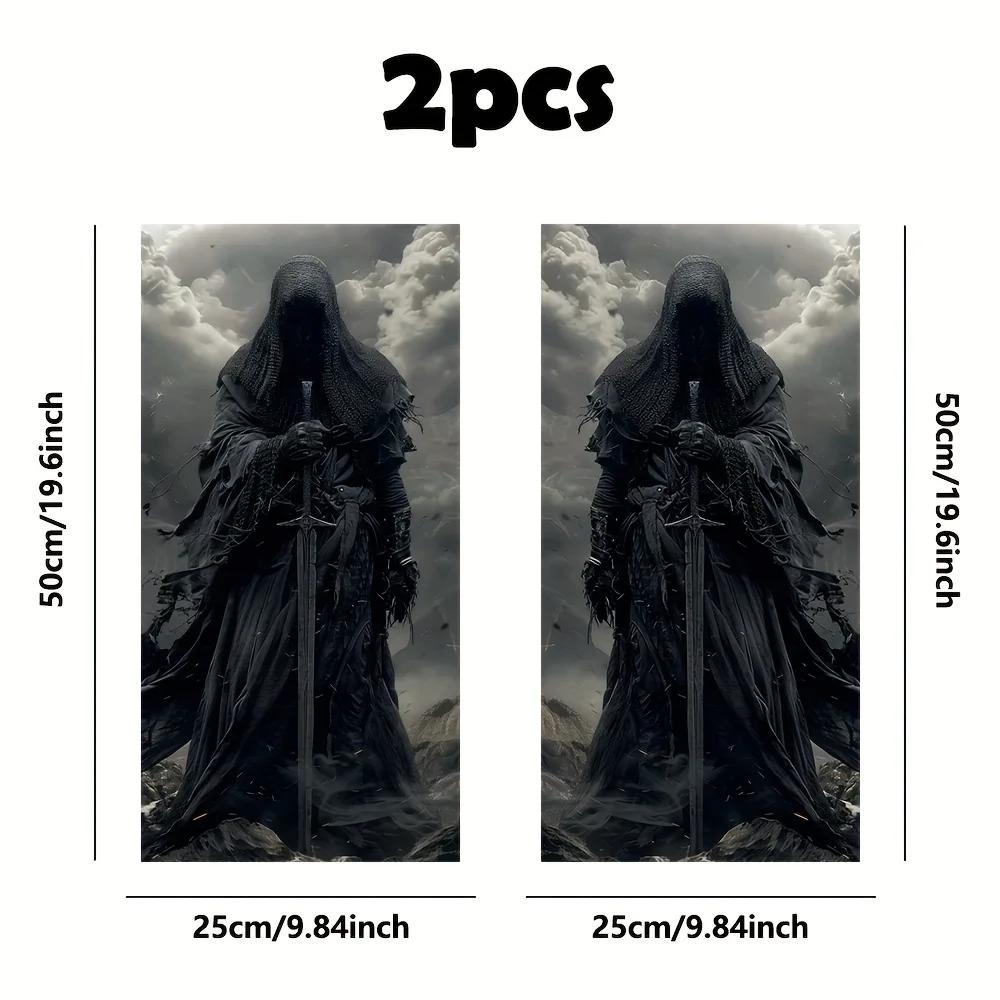 2Piece Swordsman Pattern Vinyl Car B-Pillar Sticker for B-Pillars and Doors on Metal and Plastic Surfaces, Dark Style Auto Parts 2pcs